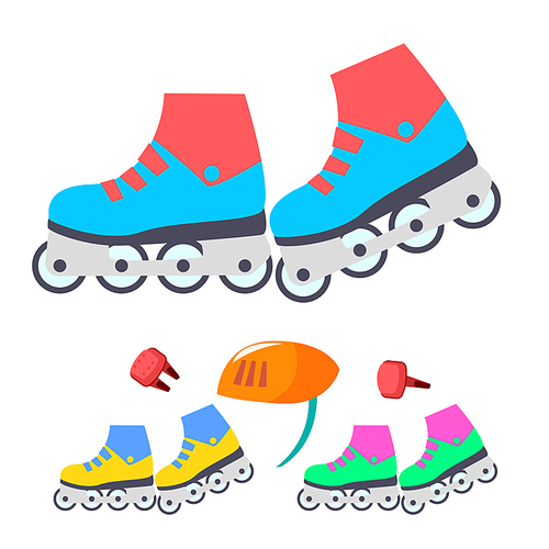 Roller Skates Vector. Modern Children Outdoor Activity. Isolated Cartoon Illustration