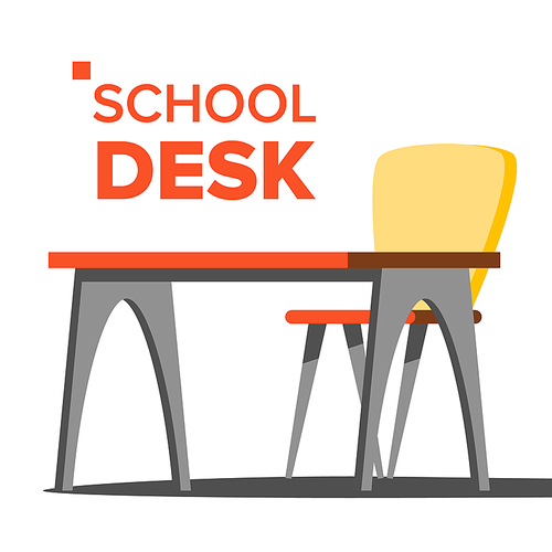 School Desk Vector. Empty Table, Chair. School Education Concept. Isolated Cartoon Illustration