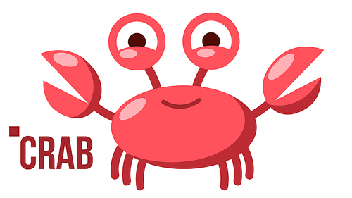 Funny Crab Vector. Icon. Shelf Red Crab. Water Sea Animal. Isolated Cartoon Illustration