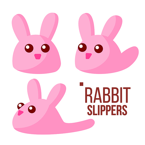 Rabbit Slippers Vector. Pink Female Home Footwear. Isolated Flat Illustration