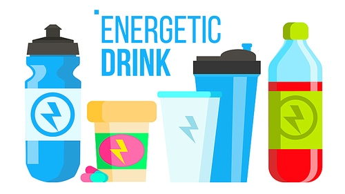 Energetic Drink Vector. Energy Icon. Bottle, Sport Can Or Tin. Isolated Cartoon Illustration
