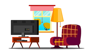 Home Interior Vector. Living Room. Classic. Furniture, TV. Isolated Cartoon Illustration