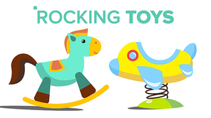 Rocking Toys Vector. Horse, Plane. Child, Kid Playground Isolated Cartoon Illustration