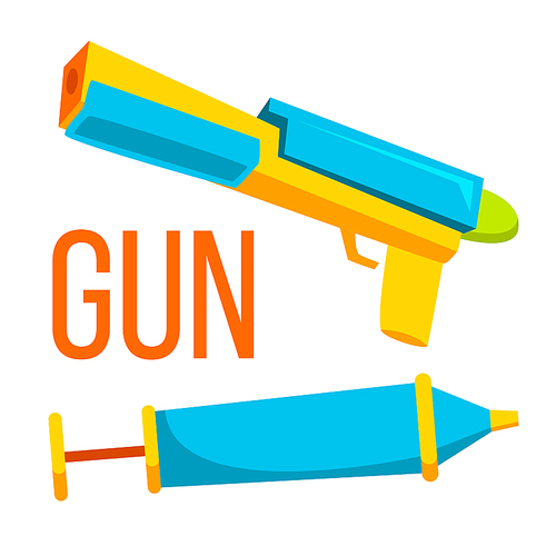 Gun Toy Vector. Water And Bullet. Isolated Cartoon Illustration