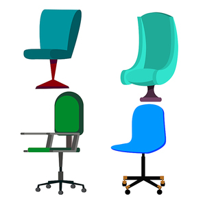 Office Chair Set Vector. Business Furniture. Employee Or Director Seat. Isolated Cartoon Illustration