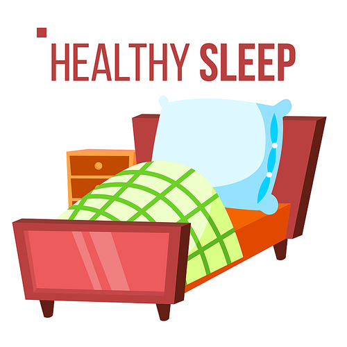 Healthy Sleep Vector. Comfortable Bed. Night Room. Isolated Cartoon Illustration