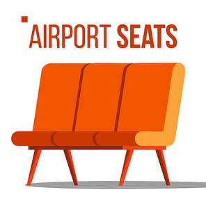 Airport Seats Vector. Hall Departure. Public Terminal Concept. Waiting Area. Isolated Cartoon Illustration