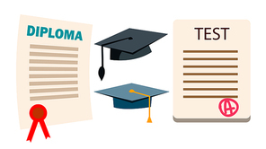 Diploma, Cap Vector. Graduation Cartificate. Degree Hat. Education Study Isolated Cartoon Illustration