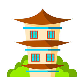 House Japanese, Korea, Chinese Vector. Classic Traditional Building. Isolated Flat Illustration