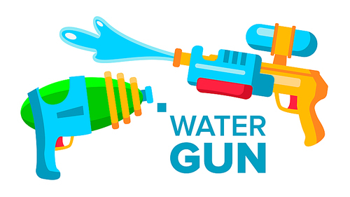 Water Gun Set Vector. Isolated Cartoon Illustration