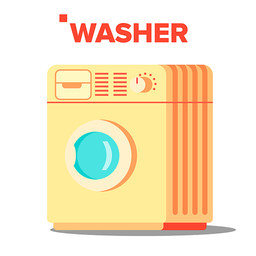Washer Mashine Vector. Classic Autonomus Home Washing Mashine. Flat Cartoon Illustration