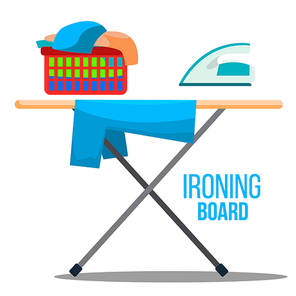 Ironing Board Vector. Iron, Linen, Cleaning, Cleanliness Icons Flat Cartoon Illustration