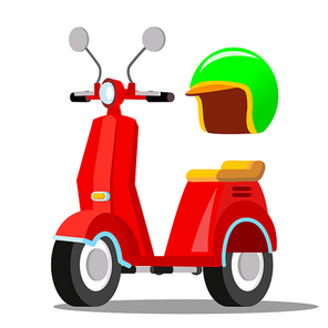 Red Scooter Vector. Classic City Transport. Flat Cartoon Illustration