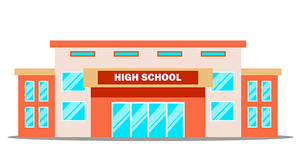 High School Building Vector. Classic. Flat Cartoon Illustration