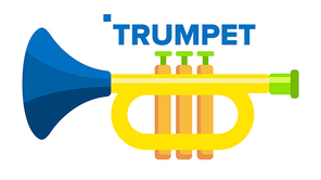 Trumpet Vector. Musical Child Instrument. Flat Cartoon Illustration