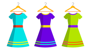 Women Dresses And Hanger Vector. Flat Cartoon Illustration
