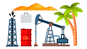 Oil Icons Production Extraction Vector. Flat Cartoon Illustration