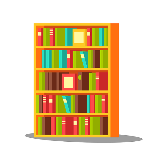Bookcase Vector. Home, Library. Pile Encyclopedia Education Flat Cartoon Illustration