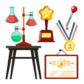 Icons Scientists Discovery Study Vector. Isolated Flat Illustration