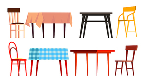 Home Table Chair Icon Set Vector. Wooden Dinner Furniture. Isolated Flat Illustration