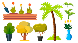 Plants, Trees, Garden Flowers Icon Vector Cartoon Illustration