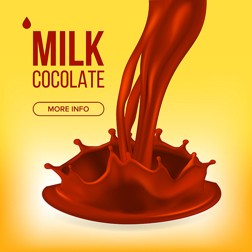 Chocolate Splash Vector. Tasty Flow. Cocoa Product. Splashing Creamy Wave. Hot Sauce, Coffee. Brown Background. 3D Realistic Illustration