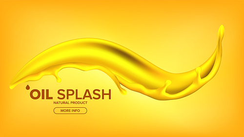Oil Splash Vector. Liquid Drop. Gold Droplet. Olive, Flow. Fuel Wave. Gas, Collagen 3D Realistic Isolated Illustration