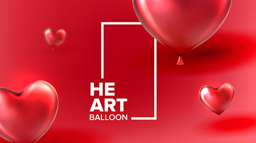 Beautiful Decoration For Valentine Day Vector. Realistic Bright Red Balloons In Shape Of Heart For February Romantic Love Day Party. Colorful Beautiful Amour Postcard 3d Illustration