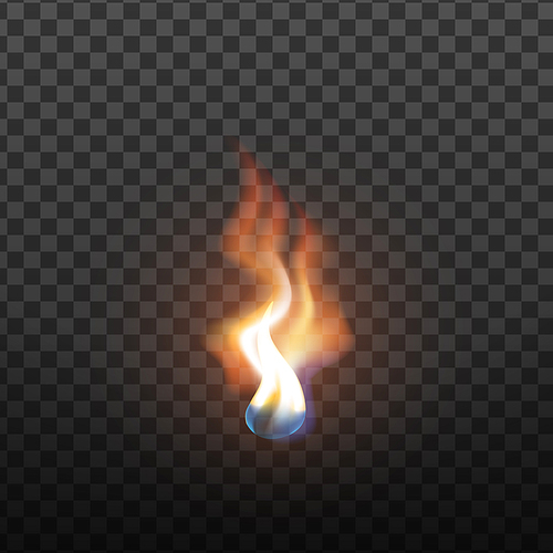 Realistic Candlelight Brush Fire Element Vector. Hot Fire Flame Bonfire Spurt With Special Effect And Heat Overlay Closeup Isolated On Transparency Grid Background. 3d Illustration