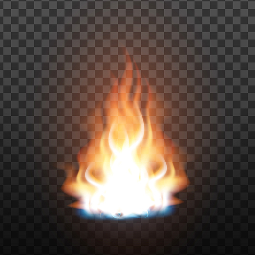 Animation Stage Of Bright Realistic Fire Vector. Orange Flammable Trail Of Fire. Fiery, Bonfire Or Burn Graphic Design Element Effect On Transparency Grid Background. 3d Illustration