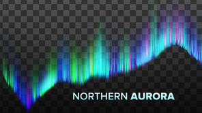 Realistic Composition Of Northern Aurora Vector. Nature Phenomenon Arctic Lights Abstract Composition Of Colorful Sky Arch Isolated On Transparency Grid Background. 3d Illustration