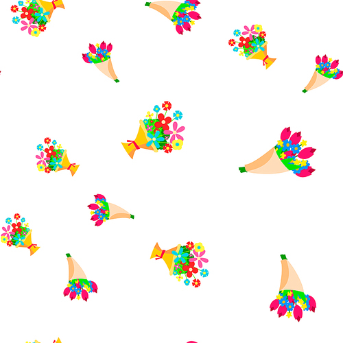 Bouquet Of Flowers Seamless Pattern Vector. Floal Cute Graphic Texture. Textile Backdrop. Colorful Background Illustration