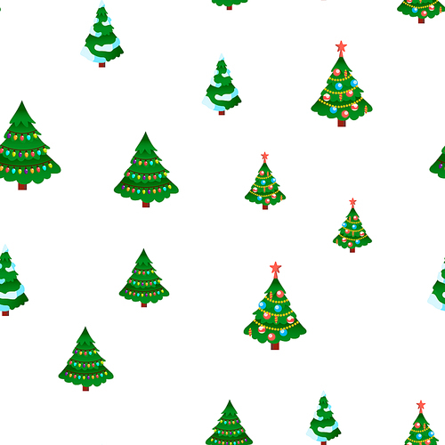 Christmas Tree Seamless Pattern Vector. Winter Holiday. Green December Decor. Cute Graphic Texture. Textile Backdrop. Colorful Background Illustration