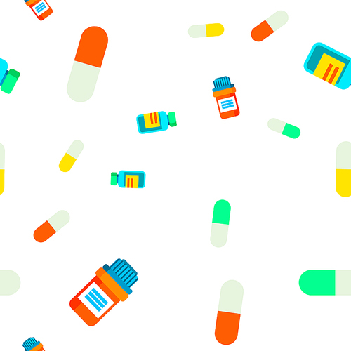 Pill Seamless Pattern Vector. Medical Vitamin. Doctor. Tablet, Drug Capsule. Cute Graphic Texture. Textile Backdrop. Colorful Background Illustration