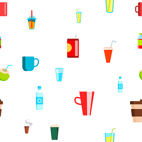 Cold Hot Drink Seamless Pattern Vector. Tropical, Cafe Beverage. Cute Graphic Texture. Textile Backdrop. Colorful Background Illustration