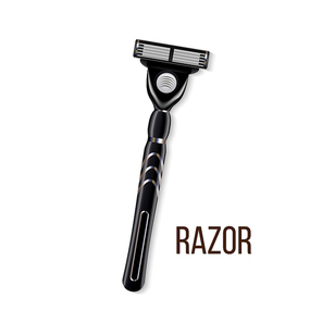 Realistic Man Steel Shaving Razor For Face Vector. Metal Safety Stylish Razor. Grooming For Smooth Skin And Beard. Personal Facial Care Hygiene Concept. Top View Image 3d Illustration