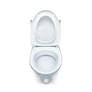 Realistic White Home Ceramic Toilet Bowl Vector. Clean Ceramic Lavatory With Opened Cover. Domestic Equipment And Interior For Restroom, Washroom Or Bathroom. Top View Image 3d Illustration