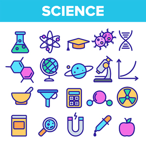 Science Line Icon Set Vector. Analysis Graphic Silhouette. Science Laboratory Icons. Thin Outline Illustration