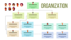 Organizational Structure, Company Organogram, Flowchart Vector Layout. Organizational Tree, Professional Hierarchy. Corporate Network. Business Organization Scheme Visualization Flat Illustration