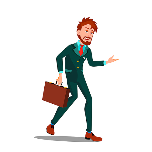 Exhausted Character Businessman After Work Vector. Exhausted Tired Exhaustion Energy Employee Man After Heavy Job Going Home. Professional Burnout And Stress Flat Cartoon Illustration