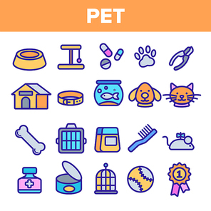 Pet Line Icon Set Vector. Animal Care. Grooming Pet Symbol. Dog, Cat Veterinar Shop Icon. Thin Outline Illustration