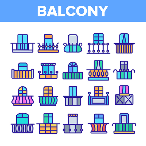 House Balcony Forms Linear Vector Icons Set. Fashionable Balcony Thin Line Contour Symbols Pack. Modern Architecture Pictograms Collection. Luxurious Veranda Decor. Terrace Outline Illustrations
