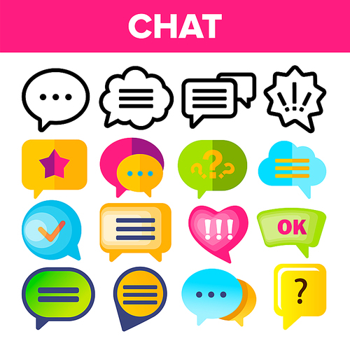 Speech Bubble Icon Set Vector. Chat Dialog Conversation Speech Bubbles Icons. App Pictogram. Social Message UI Shape. Line Illustration