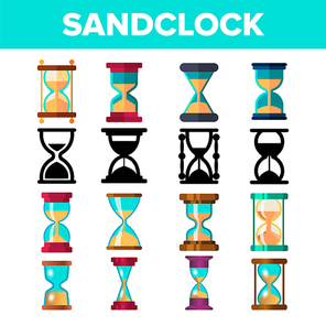 Sandclock Icon Set Vector. Timer Symbol. Interval Sandclock Icons Sign. Alarm Hourglass Pictogram. Flat Illustration