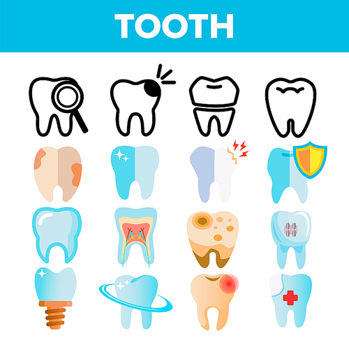 Tooth Icon Set Vector. Dental Draphic. Oral Medical Care. Mouth Tooth Pain Icon. Line Illustration
