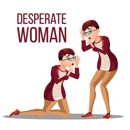 Desperate Woman Vector. Stress Desperate Person. Woman Girl Scream. Anger. Illustration