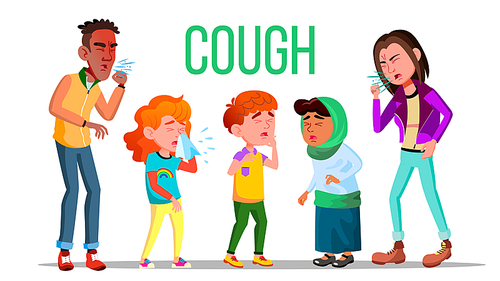 Cough People Vector. Coughing Concept. Sick Child, Teen. Sneeze Person Virus Illustration