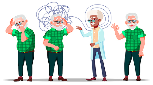 Therapist Conduct Psychotherapy Counseling Vector. Old Man Patient With Depression On Reception Be Therapist. Treatment Of Stress, Addictions And Mental Problems. Flat Cartoon Illustration