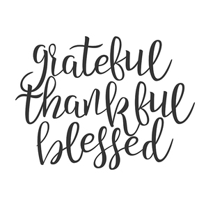 Grateful Thankful Blessed Hand Drawn Phrase Vector. Calligraphy Typography Ink Inscription On Poster With Different Black Handwritten Drawn Lettering. Graphic Design Text Flat Illustration