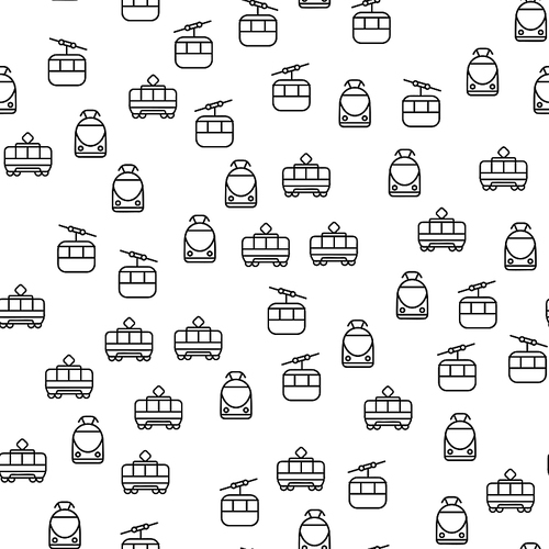 Types Of Railway Transport Seamless Pattern Vector. Modern Train, Vintage Funicular And Subway City And Mountain Group Of Electric Rail Transport Monochrome Texture Icons. Template Flat Illustration